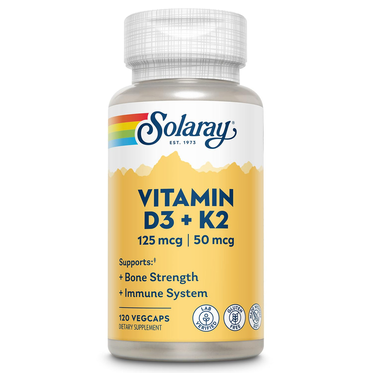 SOLARAY Vitamine D3 K2 120 VegCaps flacon avant