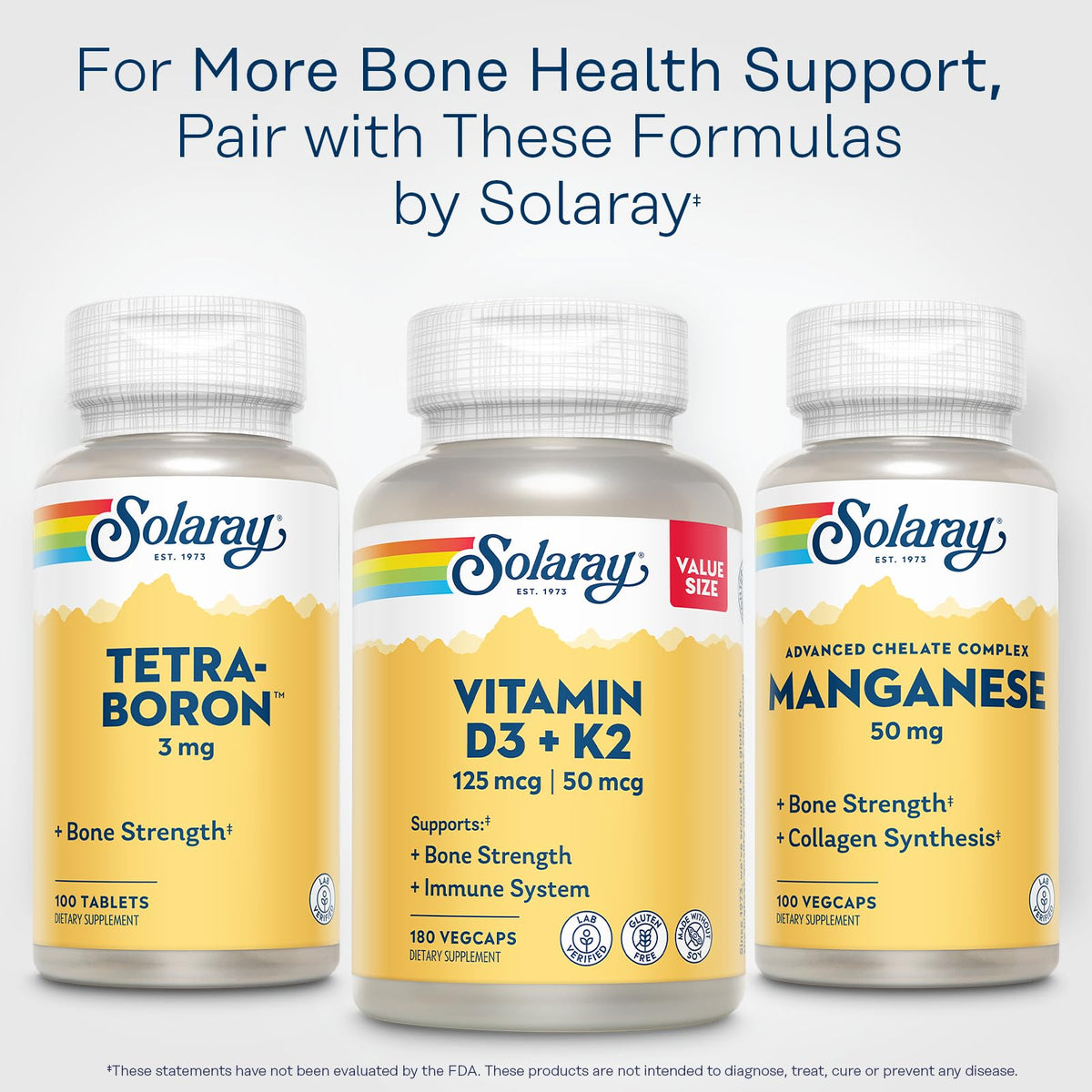 SOLARAY Vitamine D3 K2 180 VegCaps avec des ingrédients naturels en arrière-plan