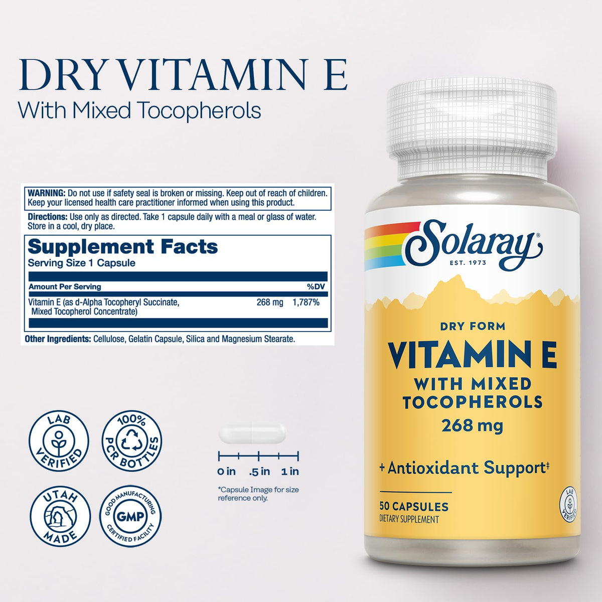 SOLARAY Vitamine E 400 IU capsules avec étiquette