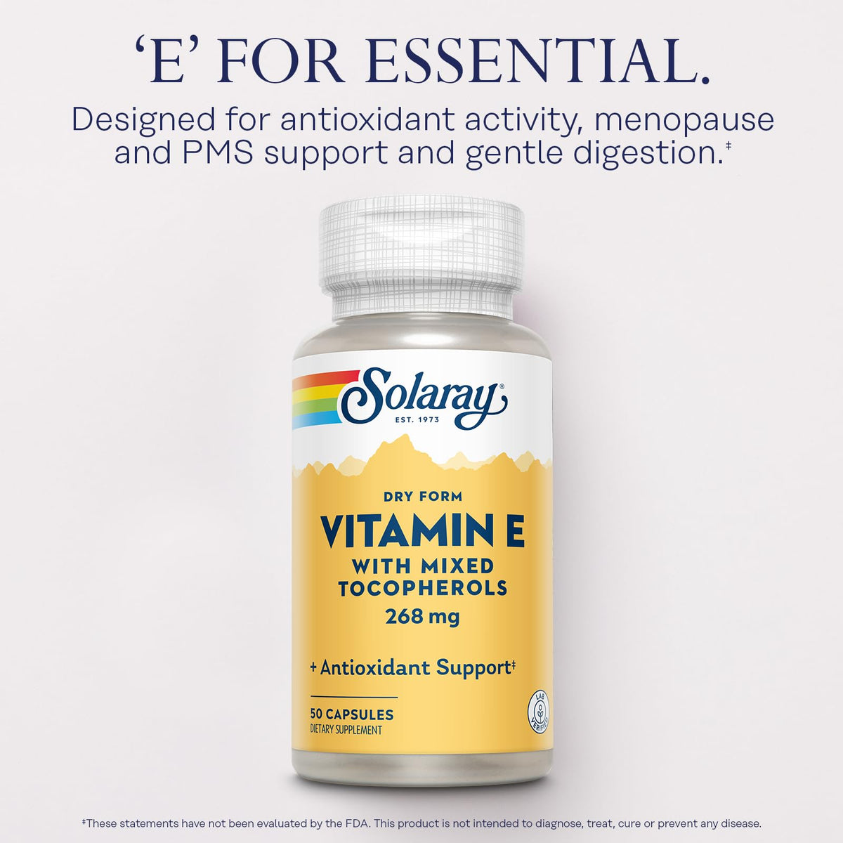 SOLARAY Vitamine E 400 IU capsules ouvertes sur une table