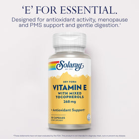 SOLARAY Vitamine E 400 IU capsules ouvertes sur une table