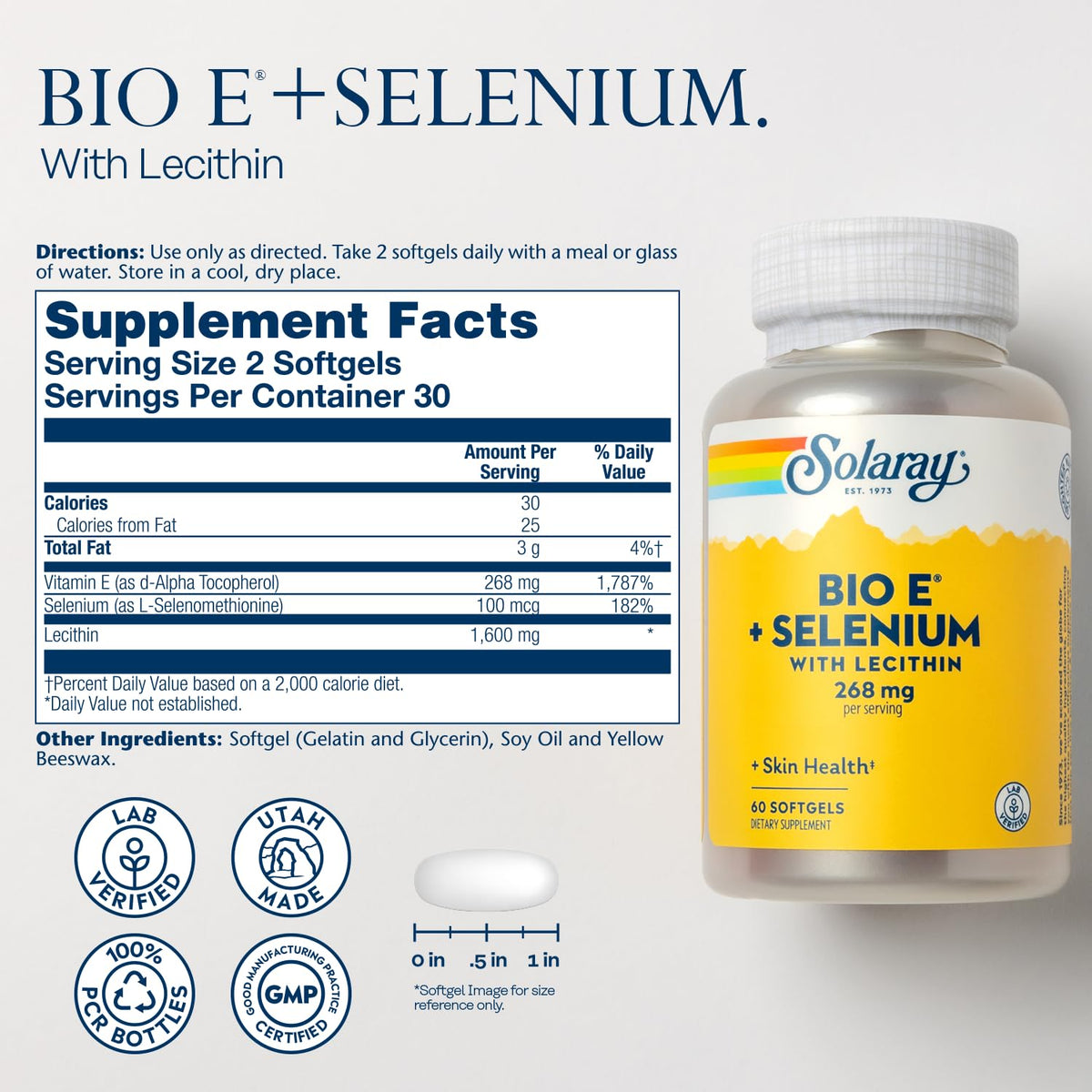 SOLARAY Vitamine E gélules - Détails de l'étiquette