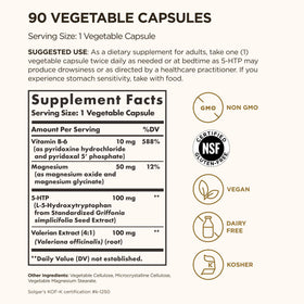 Solgar 5-HTP 100 mg capsules végétales sur une surface blanche