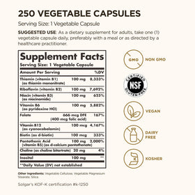 Solgar B-Complex 100 gélules végétales - étiquette détaillée