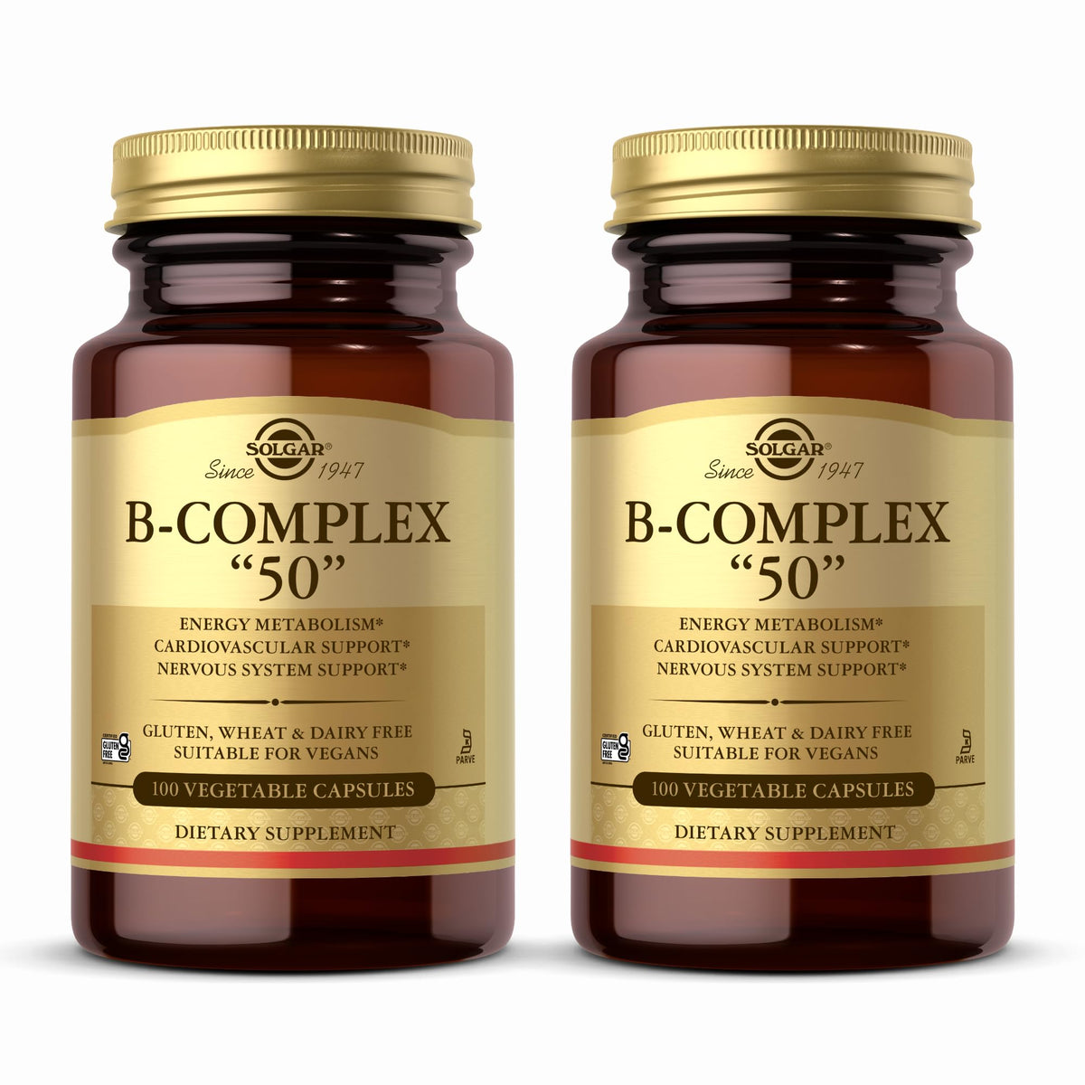 Solgar B-Complex “50” 100 capsules végétales vue de face