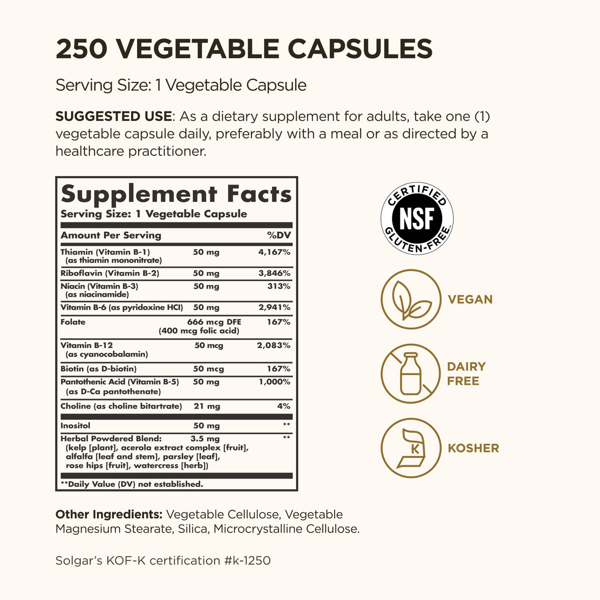 Solgar B-Complex 50 capsules végétales sur une table