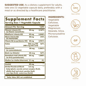 Solgar B-Complex “50” emballage avec informations nutritionnelles
