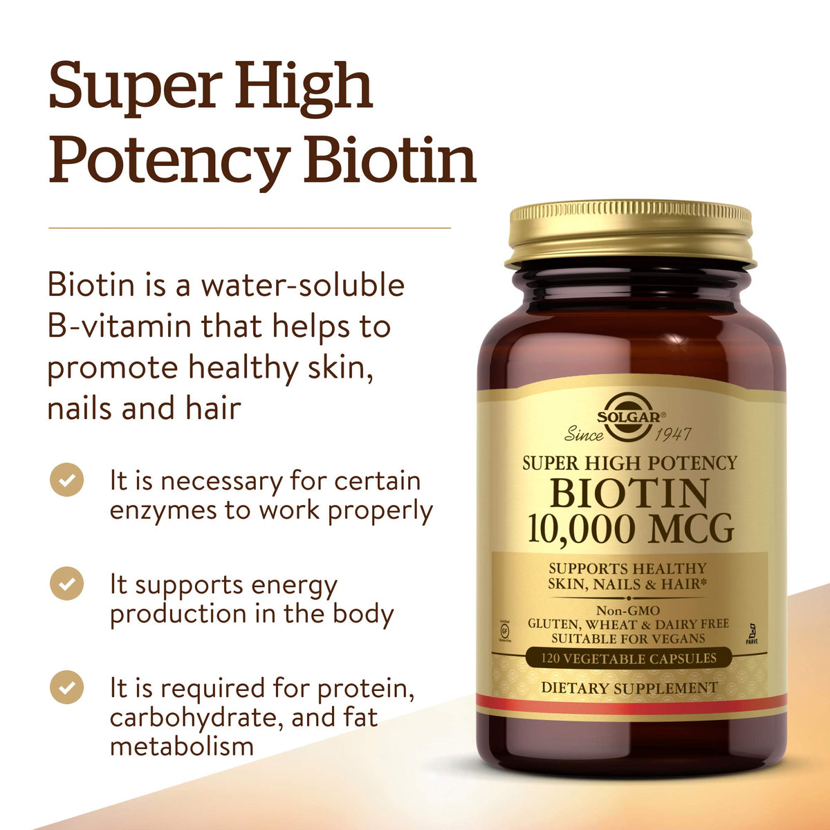Solgar Biotine 10 000 mcg gélules dans une main