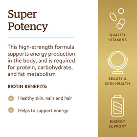 Solgar Biotine 5000 mcg capsules sur une table