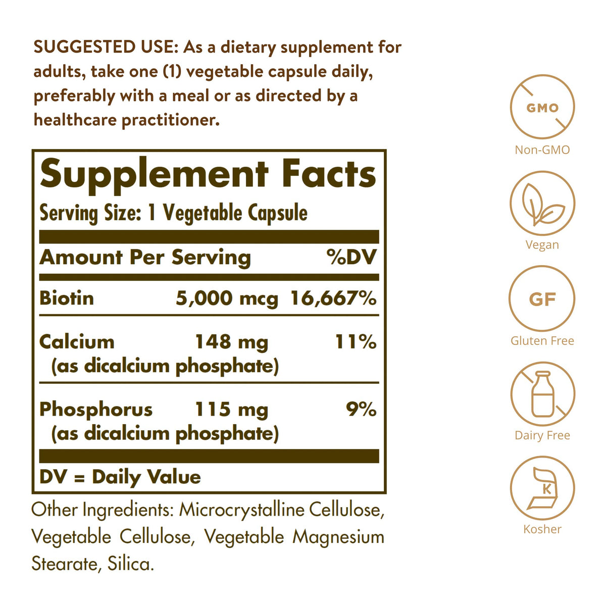 Solgar Biotine 5000 mcg capsules végétales vue de côté