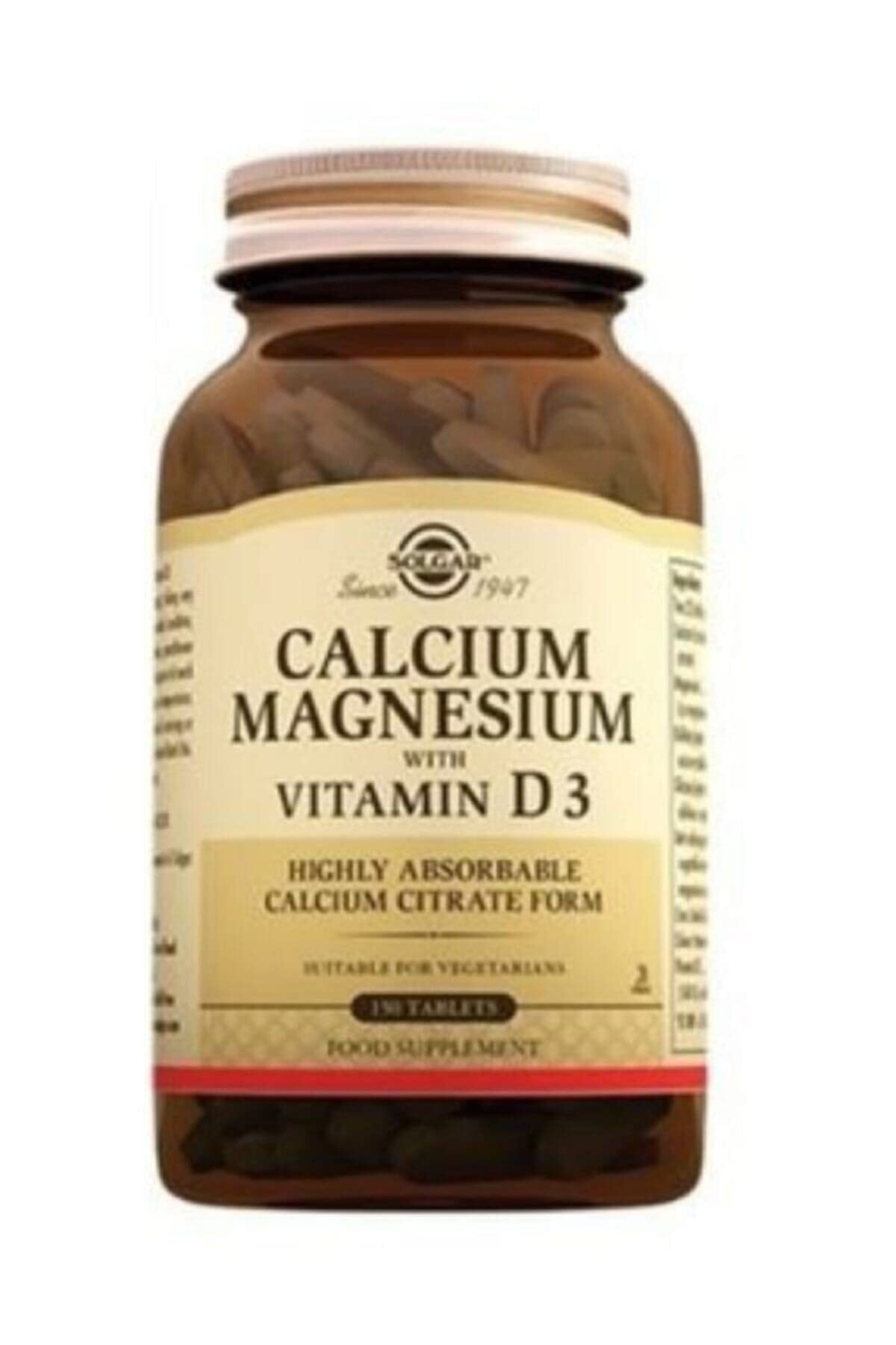 Solgar Calcium Magnésium avec Vitamine D3 150 comprimés, vue de l'emballage