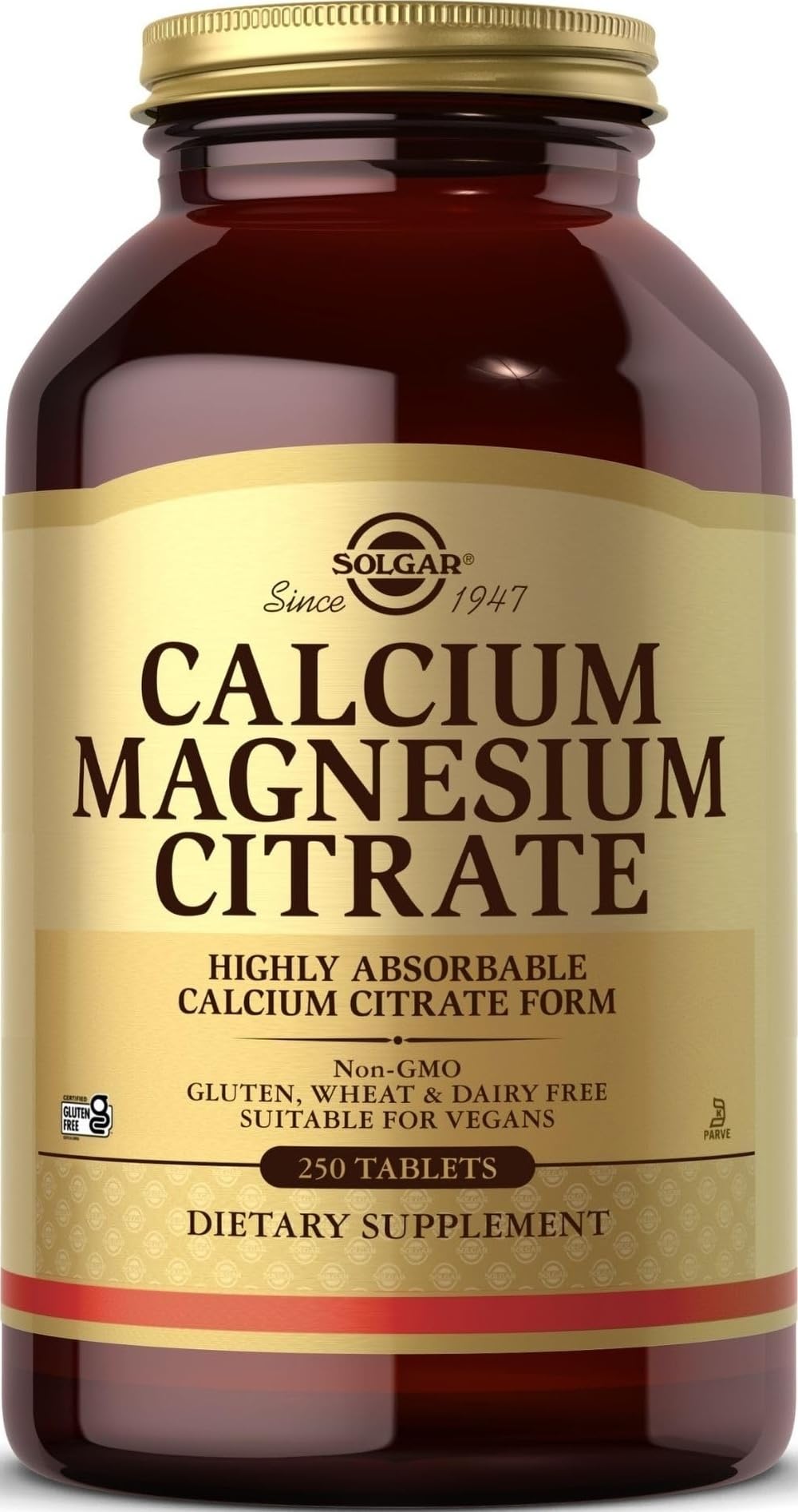 Solgar Calcium Magnésium Citrate 250 comprimés, vue avant de l'emballage