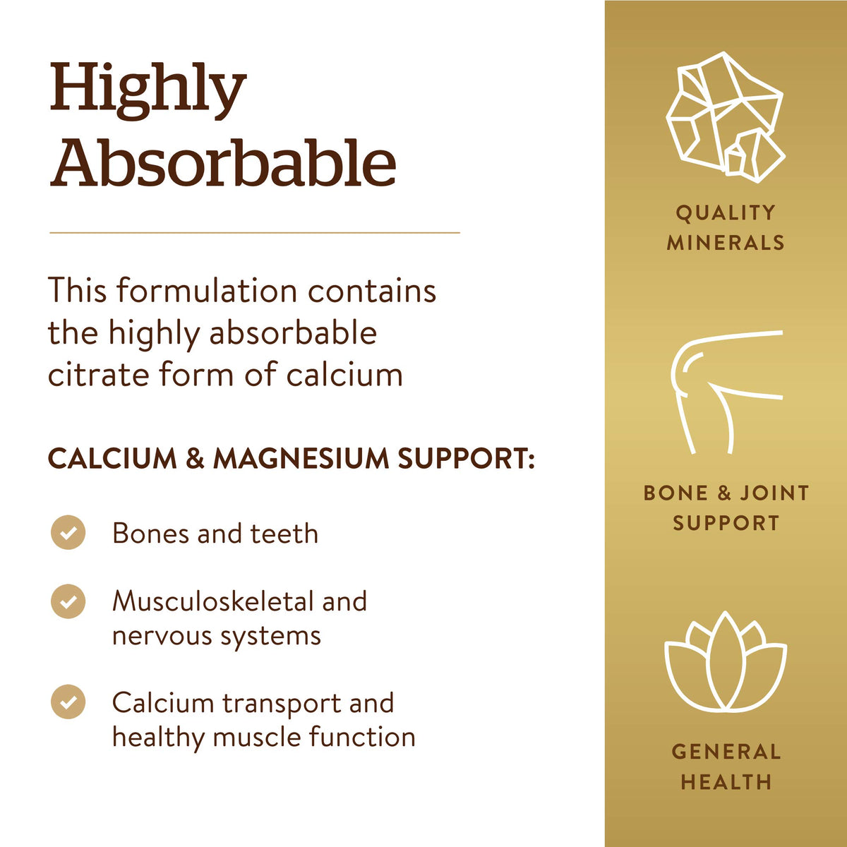 Solgar Calcium Magnésium Citrate, vue arrière de l'emballage