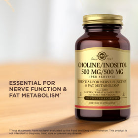 Solgar Choline/Inositol 500 mg capsule bottle side view
