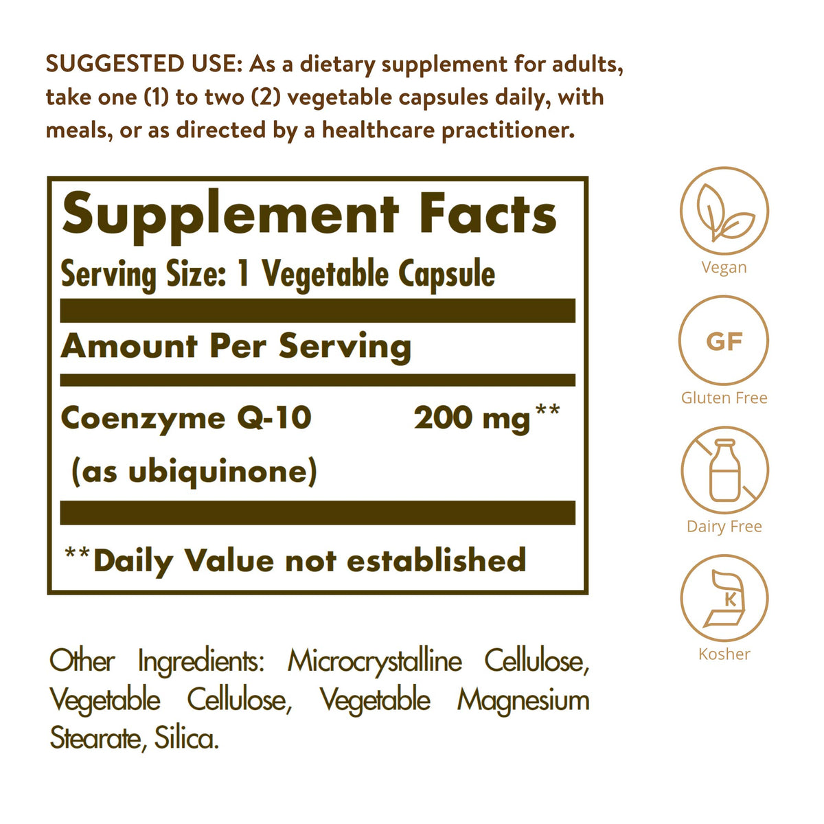 Solgar CoQ-10 200 mg gélules végétariennes arrière de l'emballage