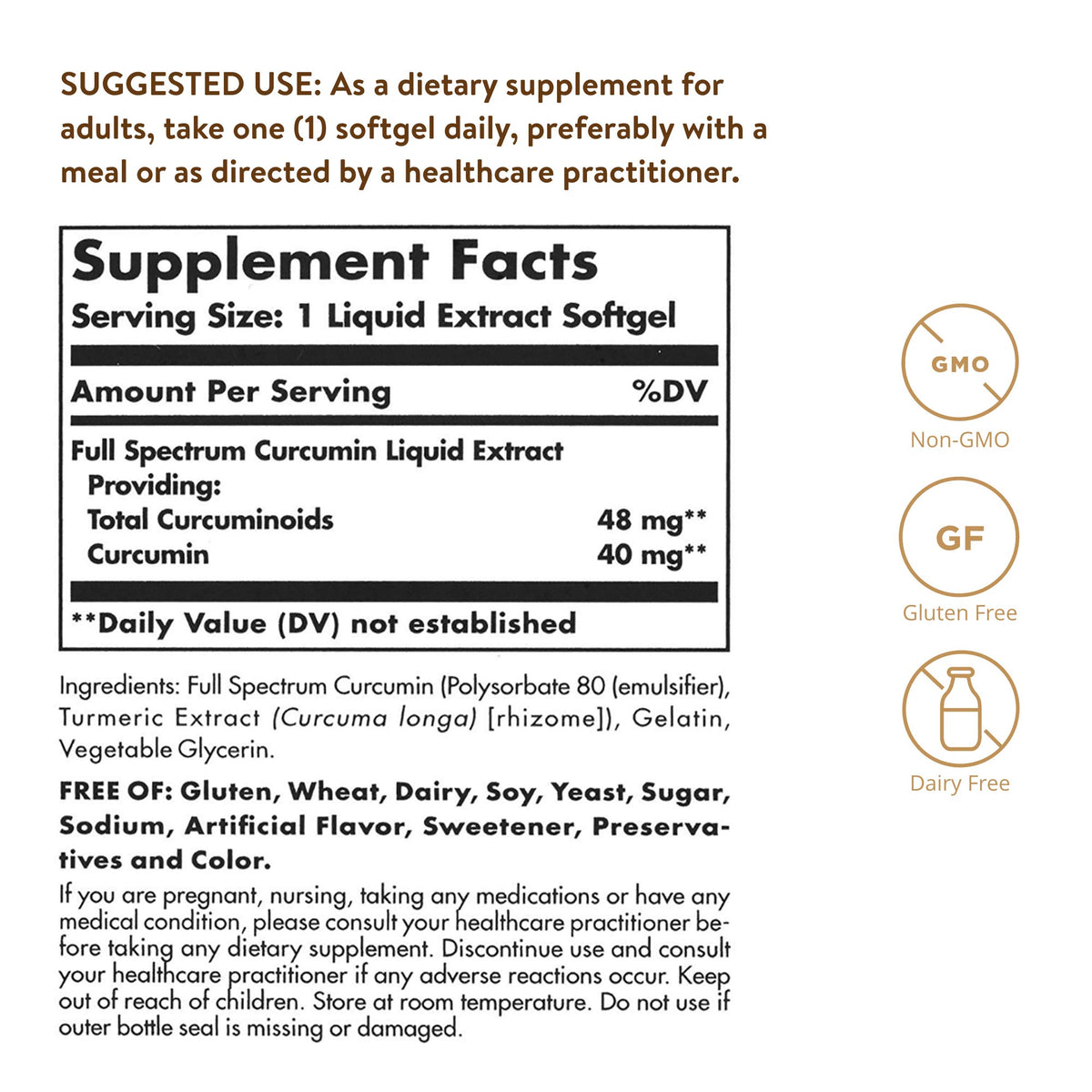 Solgar Curcumin Full Spectrum 105 LiCaps side view showing capsules