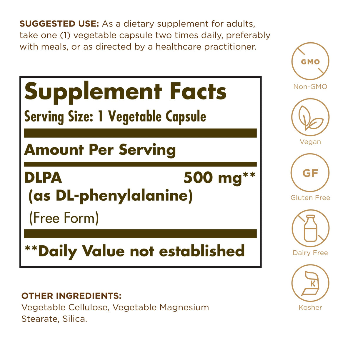 Solgar DLPA 500 mg 100 Capsules Végétales - Détails de l'emballage