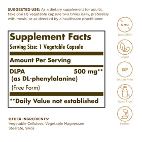 Solgar DLPA 500 mg 100 Capsules Végétales - Détails de l'emballage