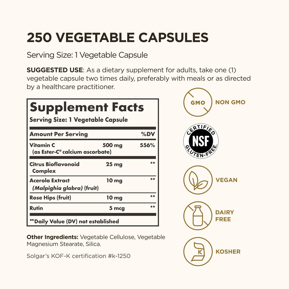 Solgar Ester-C Plus 500 mg Vitamine C 250 capsules emballage