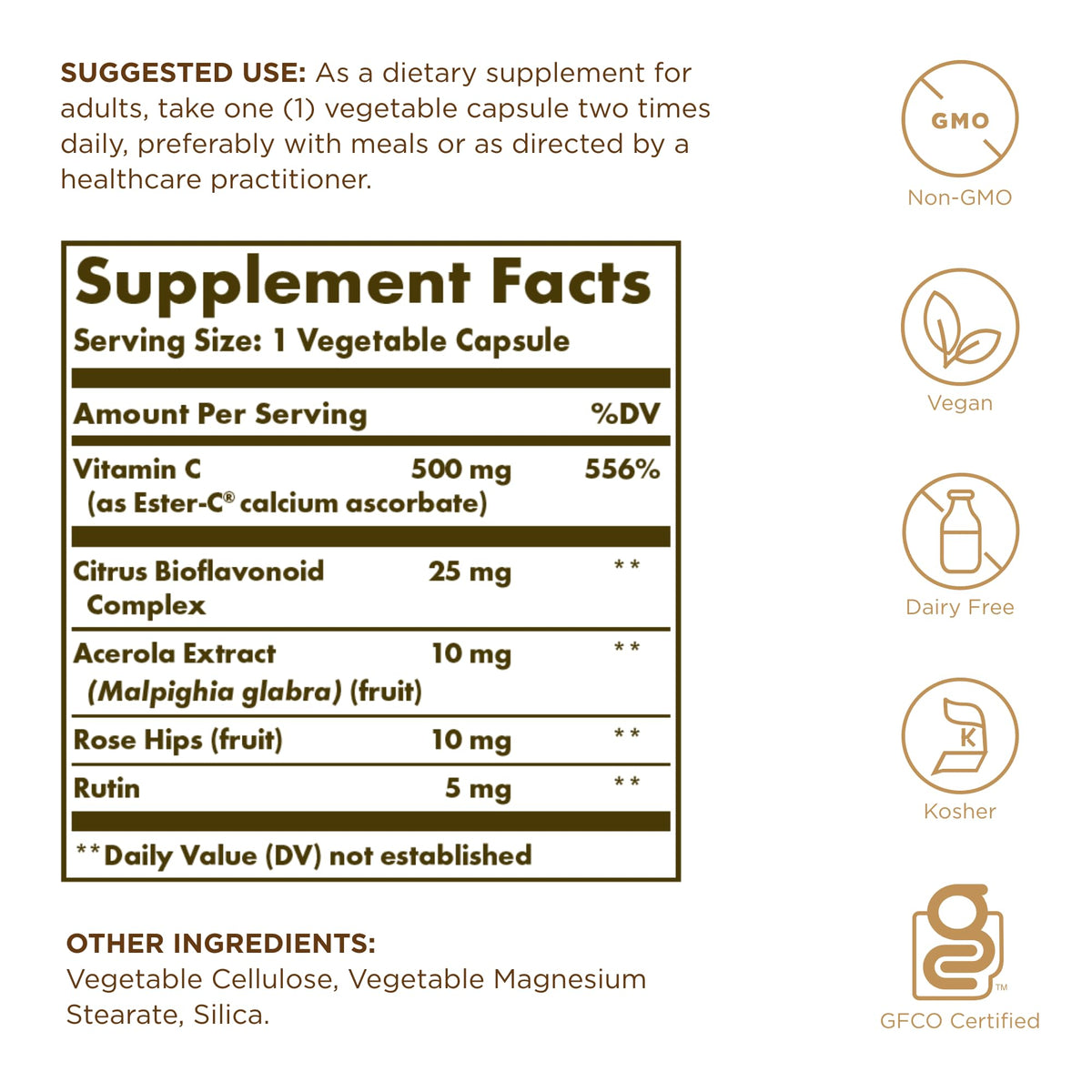 Solgar Ester-C Plus 500 mg Vitamine C capsules végétales avec étiquette