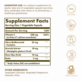 Solgar Ester-C Plus 500 mg Vitamine C emballage avec détails des ingrédients