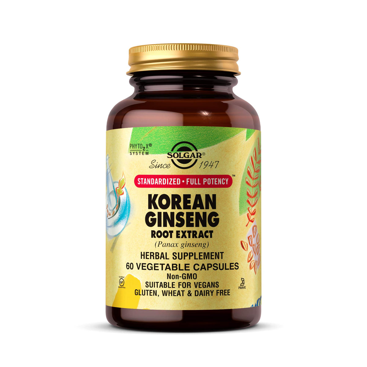 Solgar Extrait de Racine de Ginseng Coréen 60 Capsules Végétales - vue de face