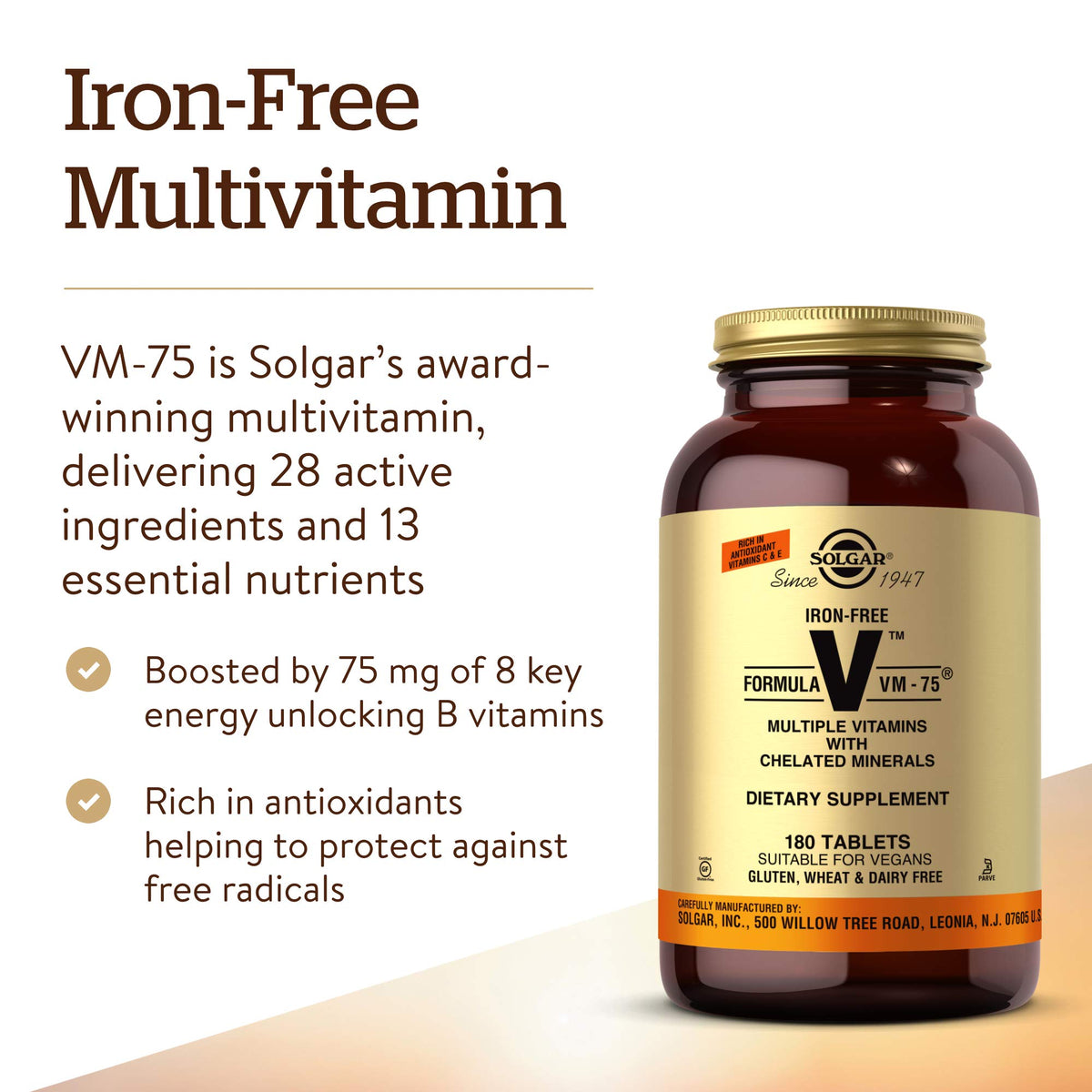 Solgar Formule VM-75 comprimés sur une table
