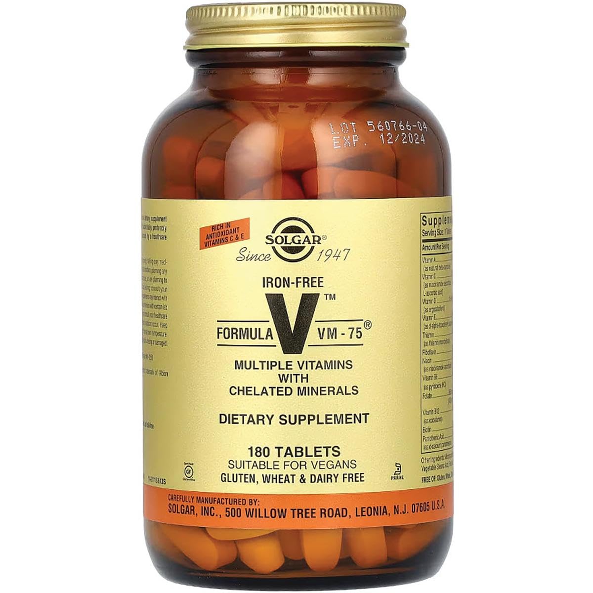 Solgar Formule VM-75 étiquette détaillée