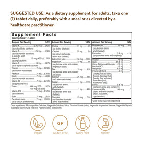 Solgar Formule VM-75 sans Fer, étiquette et informations nutritionnelles
