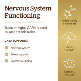 Solgar GABA 500 mg 100 capsules avec étiquette détaillée
