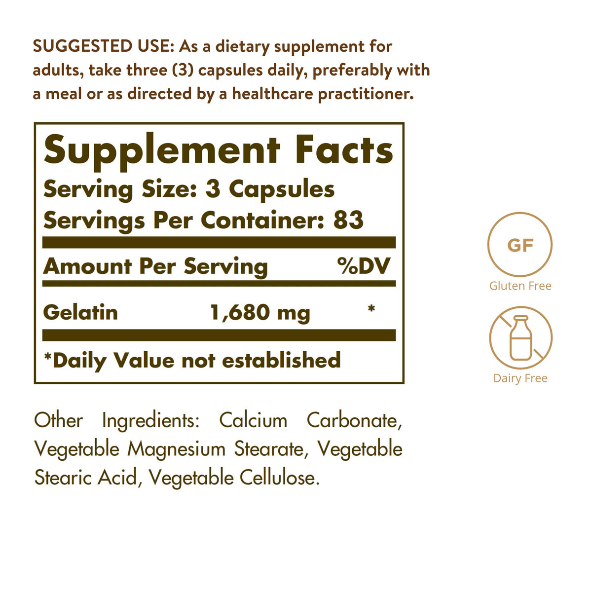 Solgar Gelatin 1680 mg capsules - vue de côté