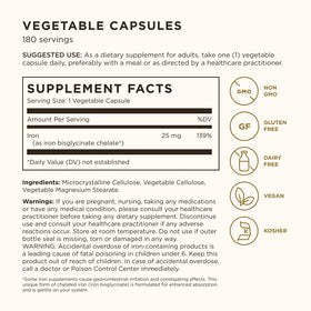 Solgar Gentle Iron 25mg 180 capsules végétales, vue de côté