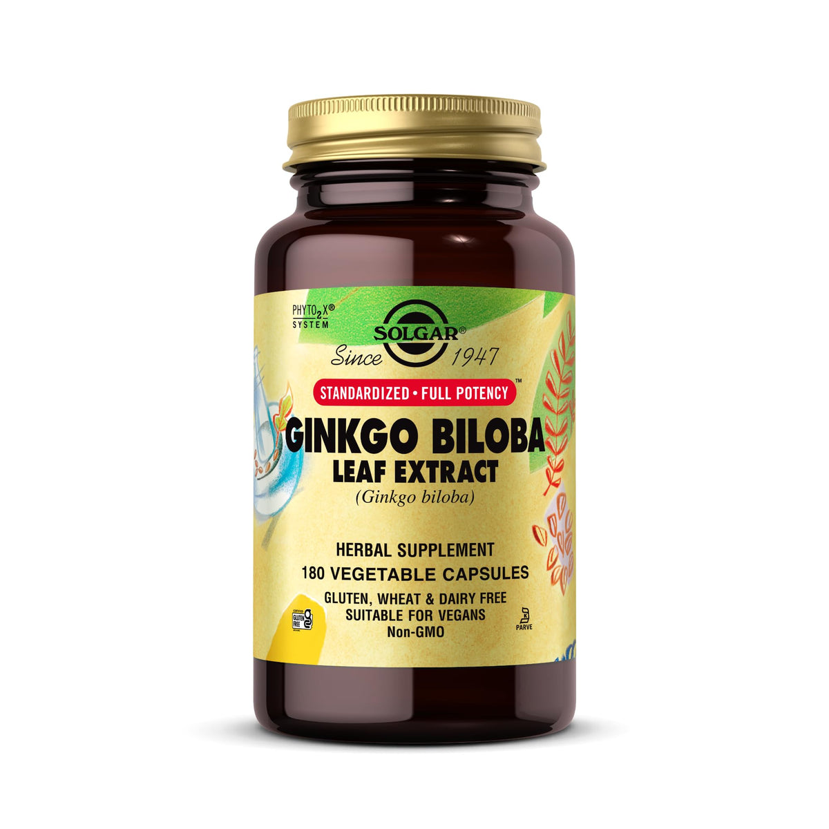 Solgar Ginkgo Biloba Extrait de Feuille 180 Capsules Végétales vue de face