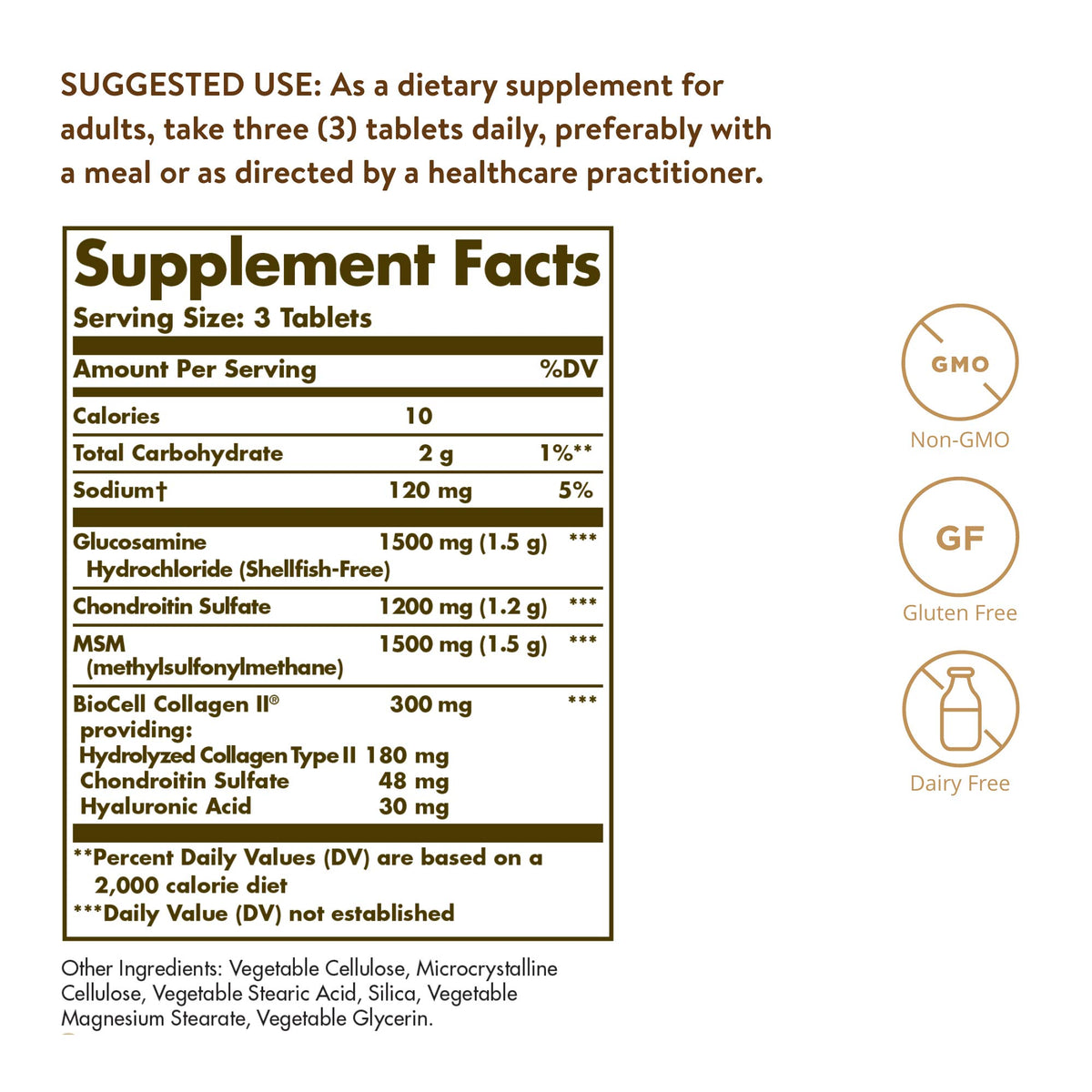 Solgar Glucosamine Acide Hyaluronique Chondroïtine MSM avec des ingrédients naturels