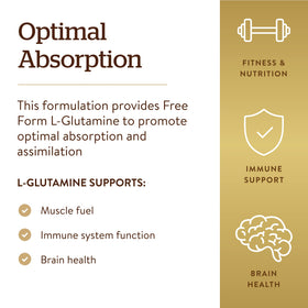 Solgar L-Glutamine 1000 mg comprimés dans un verre