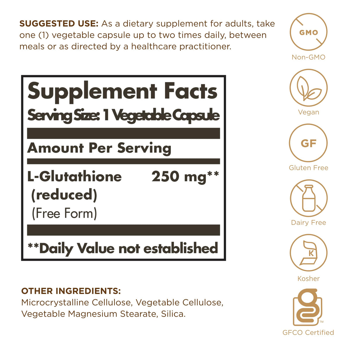Solgar L-Glutathione réduit 250 mg gélules végétales arrière