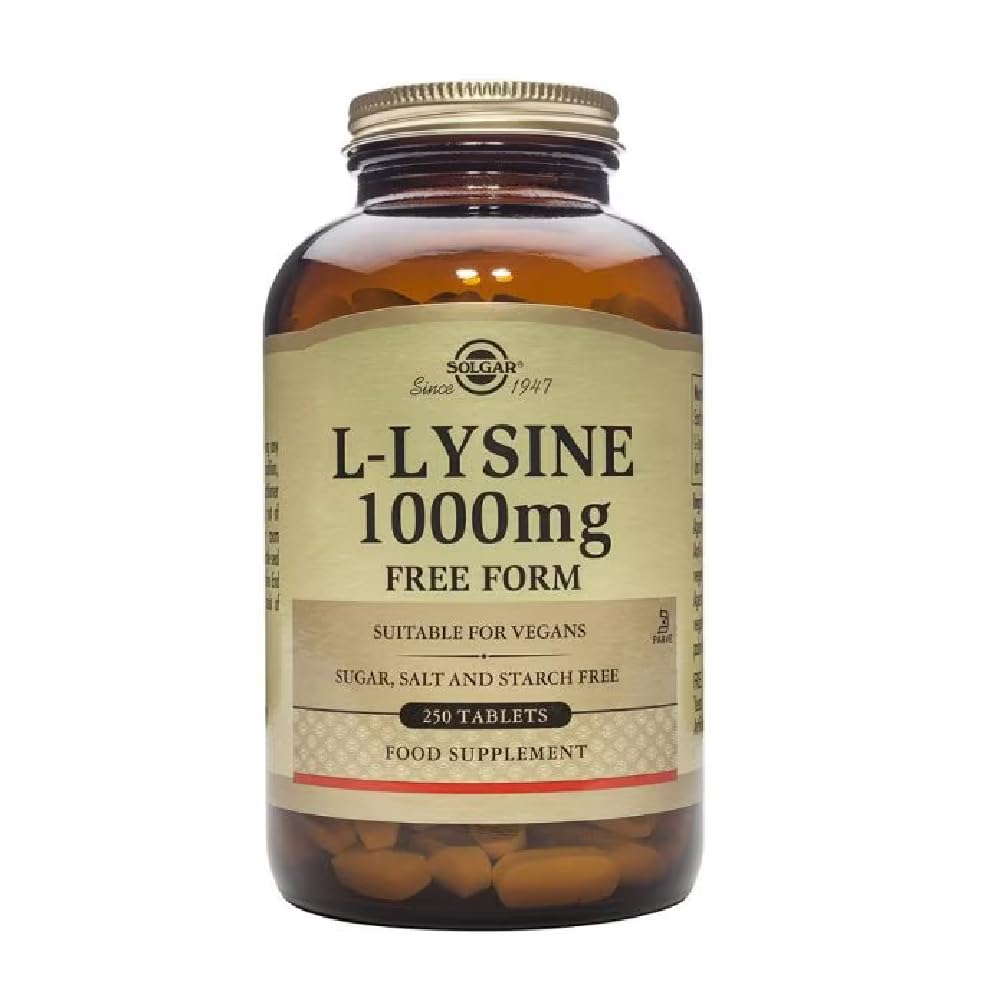 Solgar L-Lysine 1000 mg comprimés sur une table