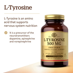Solgar L-Tyrosine 500 mg capsule ouverte montrant le contenu