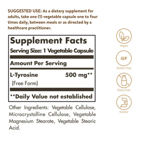 Solgar L-Tyrosine 500 mg capsules végétales avec étiquette