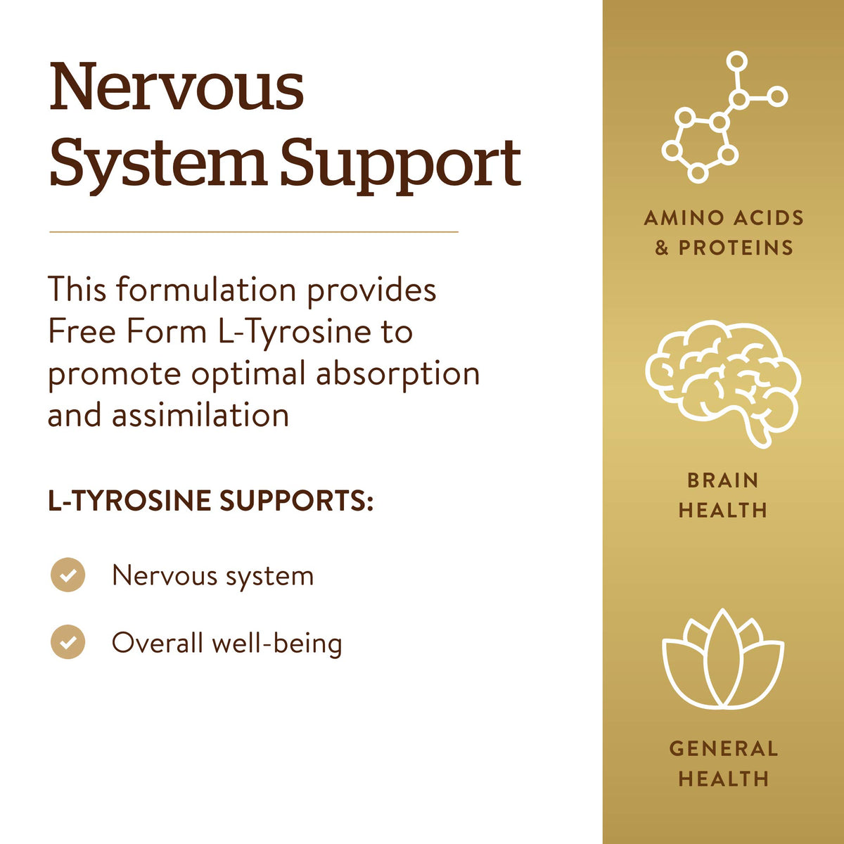 Solgar L-Tyrosine 500 mg sur un fond neutre