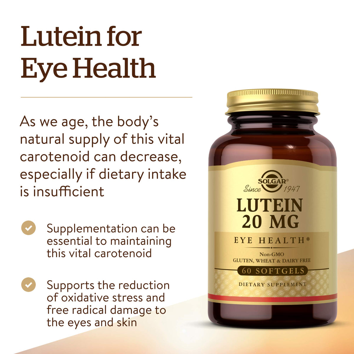 Solgar Lutein 20 mg gélules, dosage de 20 mg