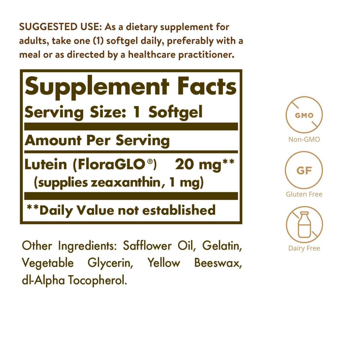 Solgar Lutein 20 mg gélules, vue de côté