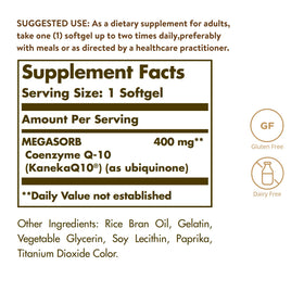 Solgar Megasorb CoQ-10 400 mg 60 gélules molles avec packaging