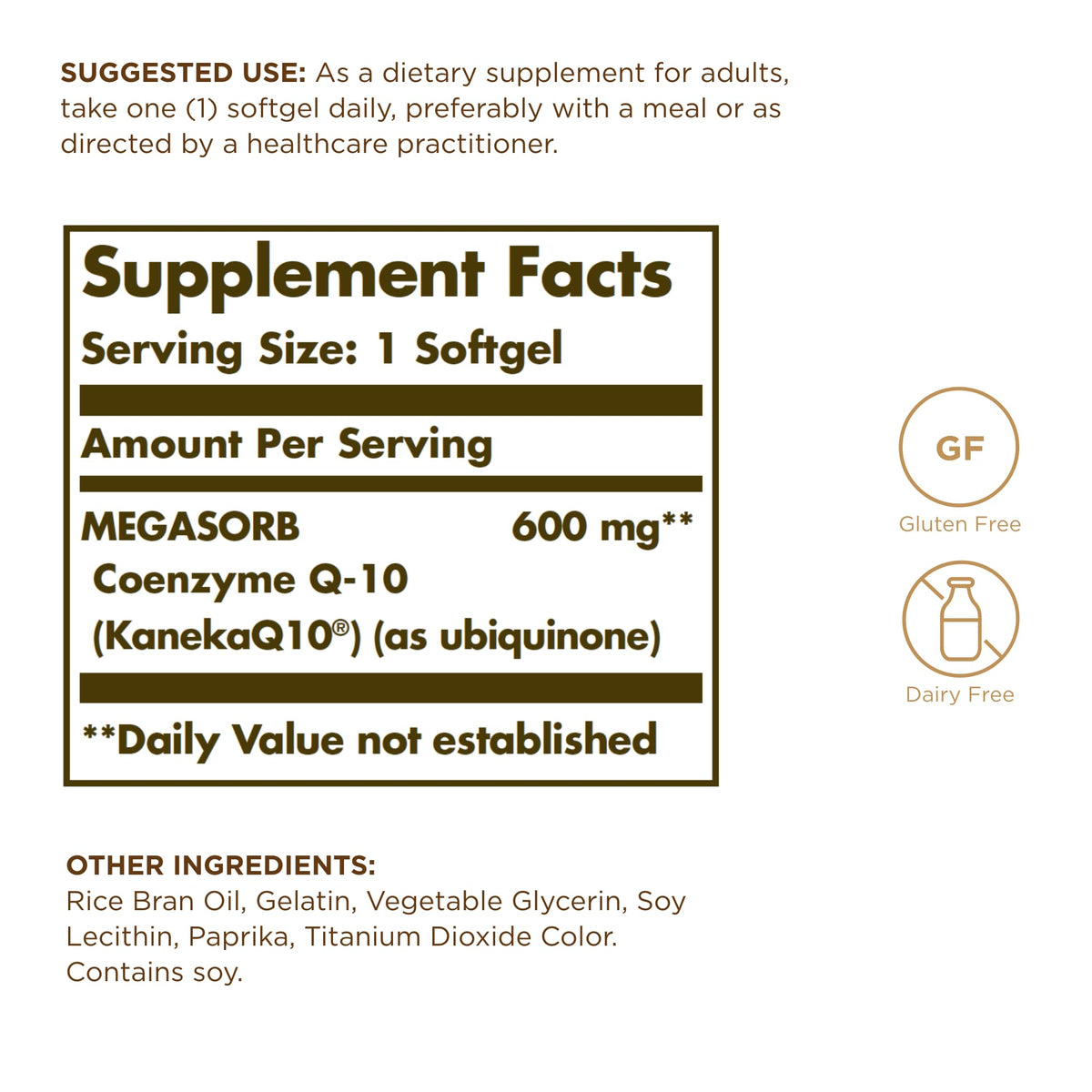 Solgar Megasorb CoQ-10 600 mg gélules arrière du paquet