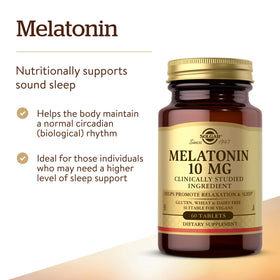 Solgar Melatonin 10 mg comprimé sur une surface blanche