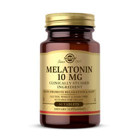 Solgar Melatonin 10 mg devant de l'emballage avec 60 comprimés