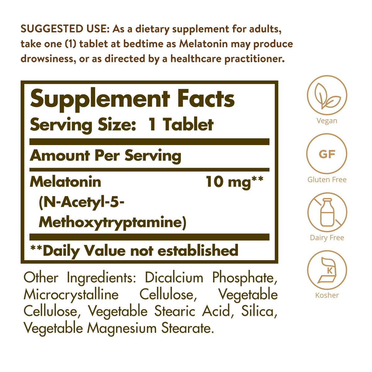 Solgar Melatonin 10 mg profil de l'emballage