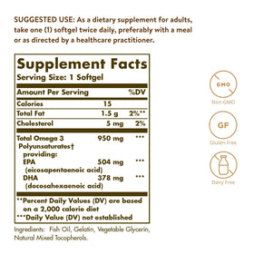 Solgar Omega-3 Triple Force 950 mg gélules molles vue arrière de la boîte