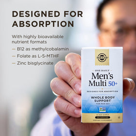 Solgar One Daily Men's Multi 50+ étiquette avec informations nutritionnelles