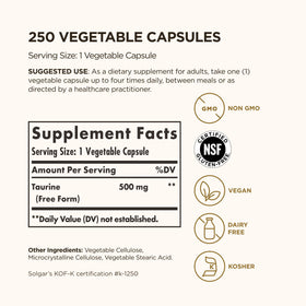 Solgar Taurine 500 mg capsules végétales vue de côté